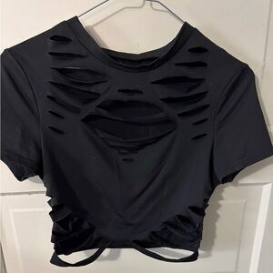 SHEIN Black Cut-Out Crop Top